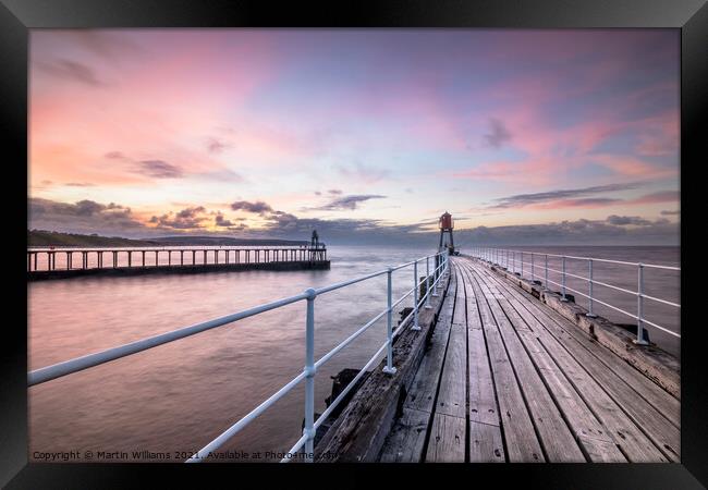Whitby West Pier Sunset Framed Print by Martin Williams