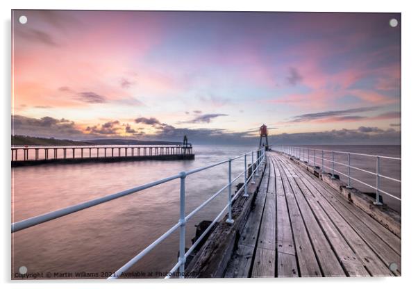 Whitby West Pier Sunset Acrylic by Martin Williams