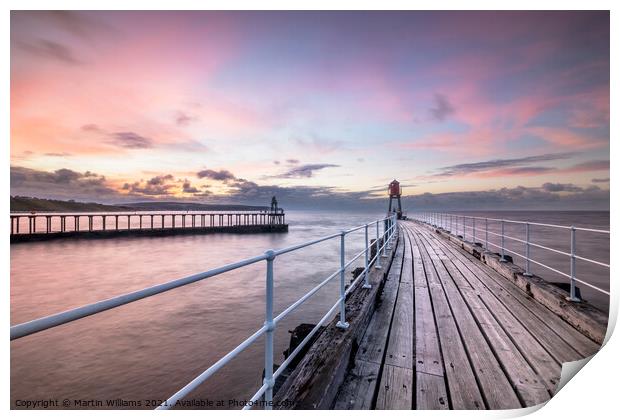 Whitby West Pier Sunset Print by Martin Williams