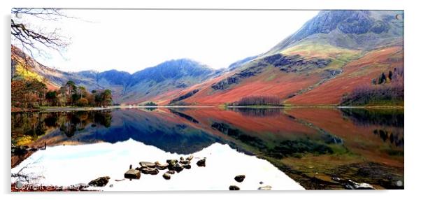 Autumn mountain reflections Buttermere Acrylic by Pelin Bay