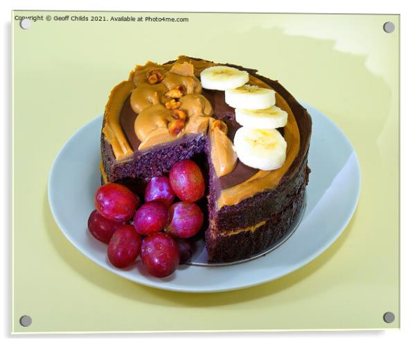 Chocolate Cake served with fruit on a plate. Photo is isolated o Acrylic by Geoff Childs