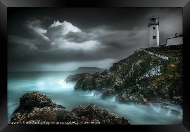 Fanad head Lighthouse storm Framed Print by Arnie Livingston