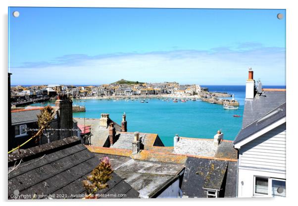 View over the fooftops, St. Ives, Cornwall, UK. Acrylic by john hill