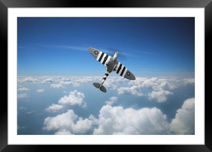 Spitfire In The Clouds Framed Mounted Print by J Biggadike