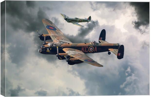 Lancaster and Spitfire Canvas Print by J Biggadike