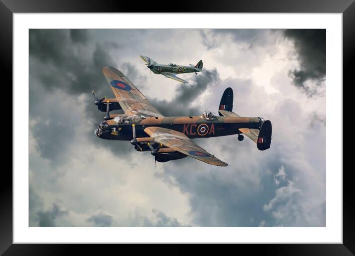Lancaster and Spitfire Framed Mounted Print by J Biggadike
