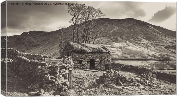 Lake District Barn in Sepia Canvas Print by Greg Marshall