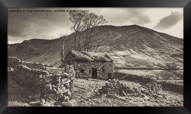 Lake District Barn in Sepia Framed Print by Greg Marshall