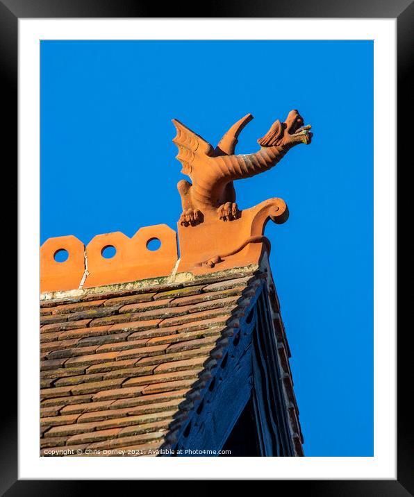 Dragon Sculpture on a Building in Winchester, UK Framed Mounted Print by Chris Dorney