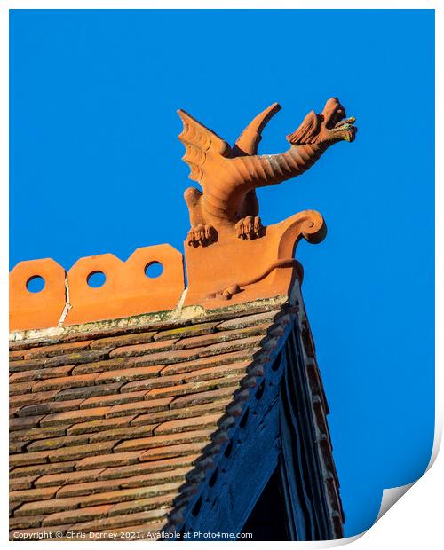 Dragon Sculpture on a Building in Winchester, UK Print by Chris Dorney