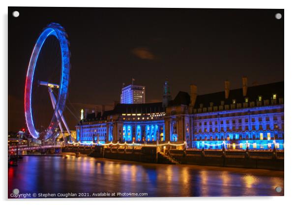 London Eye & County Hall at night Acrylic by Stephen Coughlan