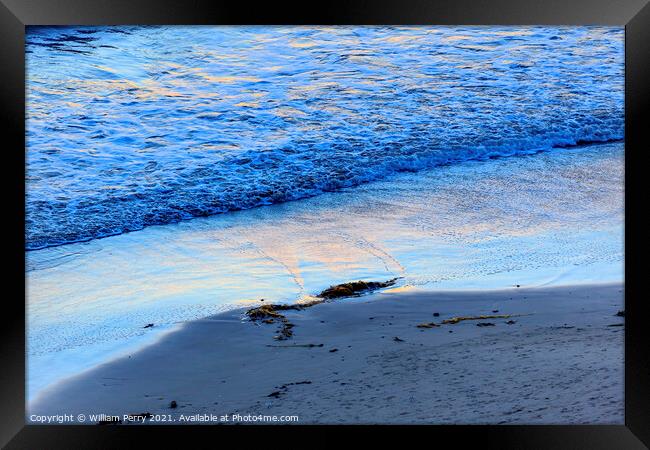 Eilwood Mesa Beach Seaweed Pacific Ocean Evening Goleta Californ Framed Print by William Perry