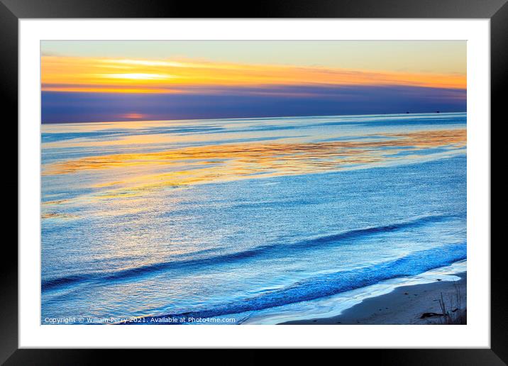 Eilwood Mesa Oil Wells Pacific Ocean Sunset Goleta California Framed Mounted Print by William Perry
