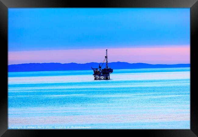 Eilwood Offshore Oil Well Platforms Pacific Ocean Sunset Goleta  Framed Print by William Perry