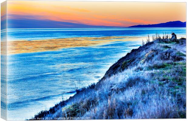Eilwood Mesa Sand Dune Lovers Pacific Ocean Sunset Goleta Califo Canvas Print by William Perry