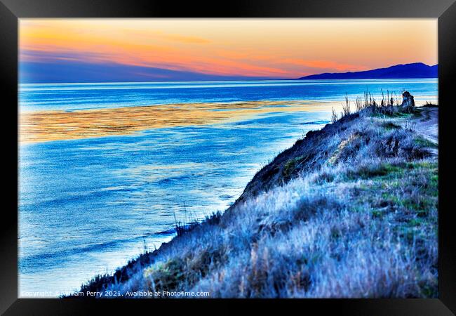 Eilwood Mesa Sand Dune Lovers Pacific Ocean Sunset Goleta Califo Framed Print by William Perry