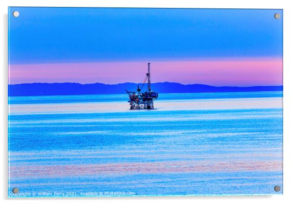 Eilwood Offshore Oil Well Platforms Pacific Ocean Sunset Goleta  Acrylic by William Perry