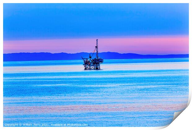 Eilwood Offshore Oil Well Platforms Pacific Ocean Sunset Goleta  Print by William Perry