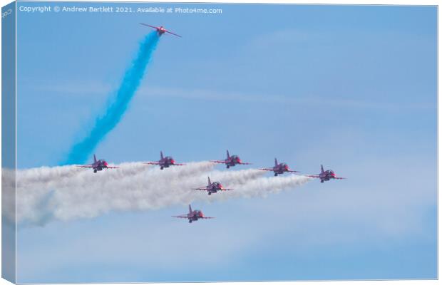 RAF Red Arrows at Swansea, UK Canvas Print by Andrew Bartlett