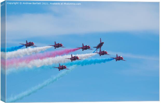 RAF Red Arrows at Swansea, UK Canvas Print by Andrew Bartlett