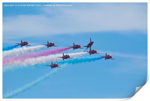 RAF Red Arrows at Swansea, UK Print by Andrew Bartlett