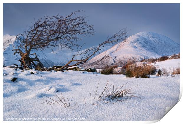 Red Hills Snow Scene Isle of Skye Scotland. Print by Barbara Jones