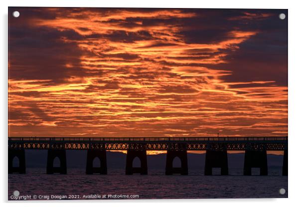 Dundee Tay Bridge Sunset Acrylic by Craig Doogan