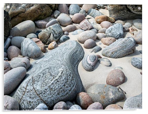 Banded stones, Hushinish beach, Isle of Harris Acrylic by Photimageon UK
