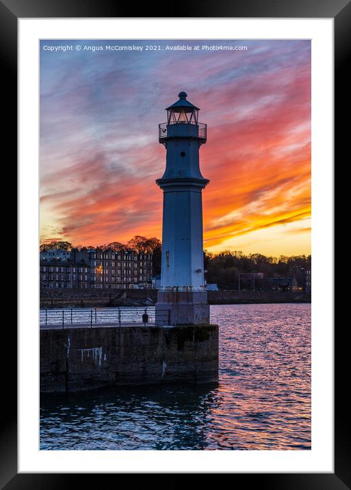 Newhaven Lighthouse at sunset, Edinburgh Framed Mounted Print by Angus McComiskey