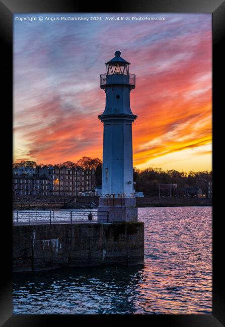 Newhaven Lighthouse at sunset, Edinburgh Framed Print by Angus McComiskey