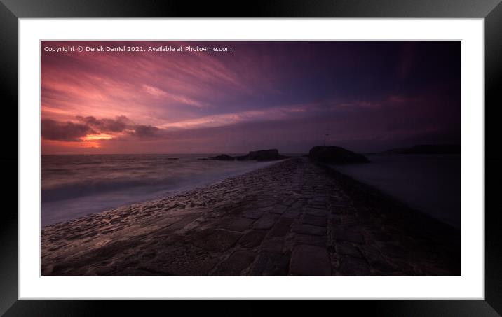 Bude Breakwater Sunset Framed Mounted Print by Derek Daniel