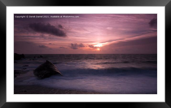 Whale Rock, Bude, Sunset Framed Mounted Print by Derek Daniel