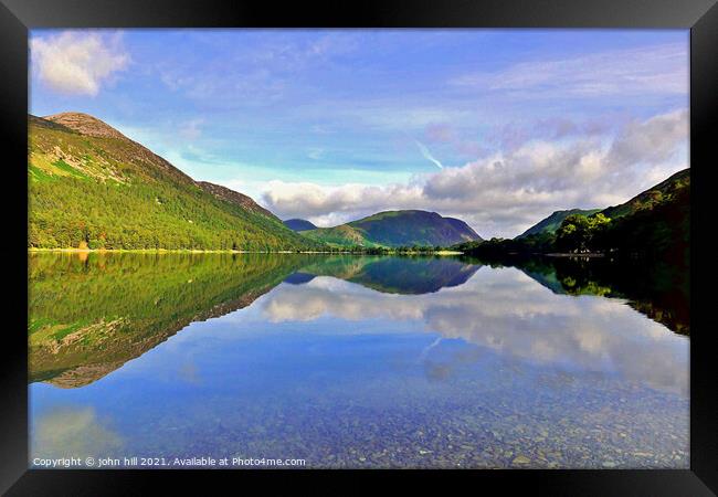 Mellbreak mountain reflections, Buttermere, Cumbria. Framed Print by john hill