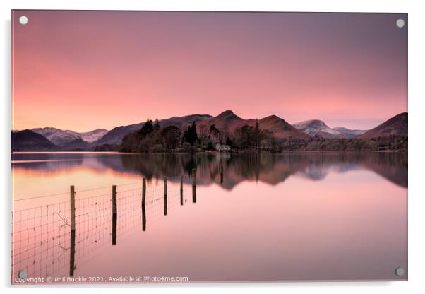 Derwent Water Sunrise Acrylic by Phil Buckle