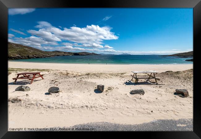 Picnic tables at Hushinish beach, Isle of harris Framed Print by Photimageon UK