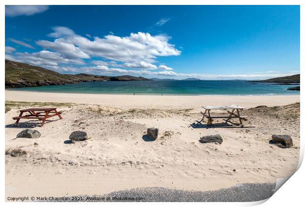 Picnic tables at Hushinish beach, Isle of harris Print by Photimageon UK
