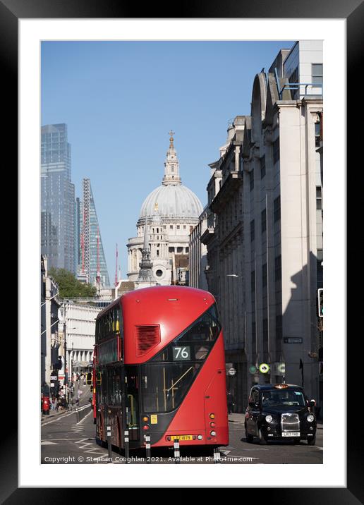 London bus & taxi in front of St Pauls Cathedral Framed Mounted Print by Stephen Coughlan