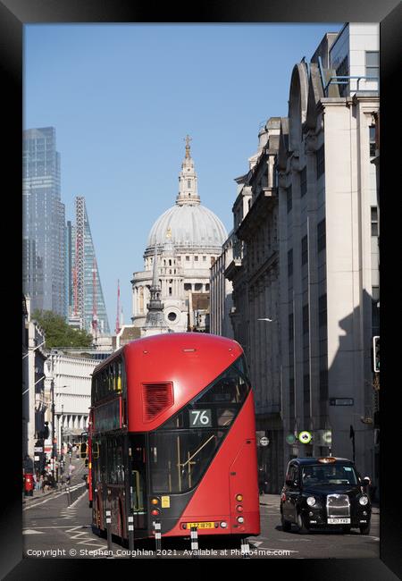 London bus & taxi in front of St Pauls Cathedral Framed Print by Stephen Coughlan
