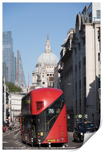 London bus & taxi in front of St Pauls Cathedral Print by Stephen Coughlan