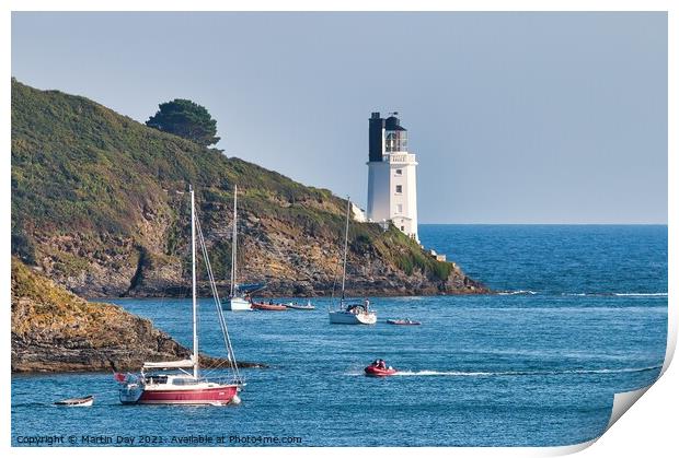 St Anthonys Head Lighthouse.  St Mawes Cornwall. Print by Martin Day