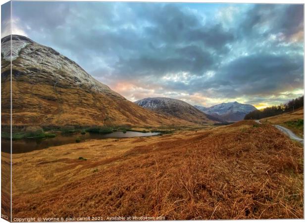 Glen Etive road at sunset Canvas Print by yvonne & paul carroll