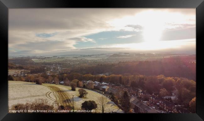 Honley in Yorkshire from a Bird Eye View  Framed Print by Beata Bronisz