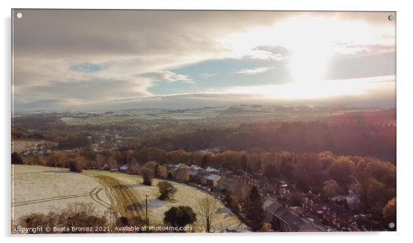 Honley in Yorkshire from a Bird Eye View  Acrylic by Beata Bronisz