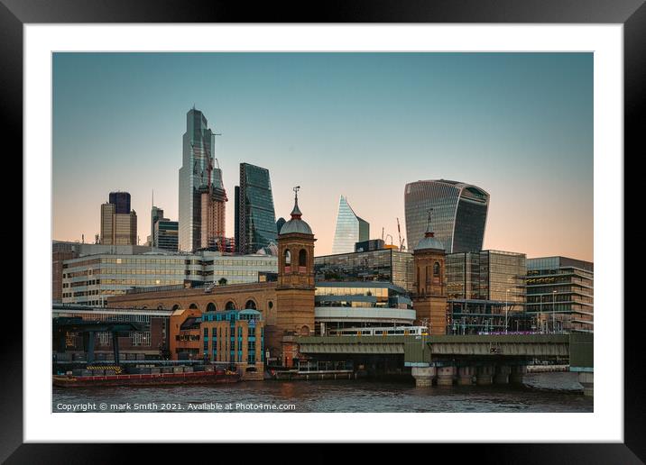cannon street train station and the city of london Framed Mounted Print by mark Smith