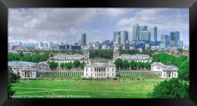 Greenwich and London Skyline Framed Print by Diana Mower