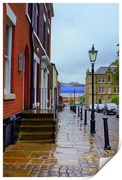 A Rainy Street in Blackburn Print by Jacqui Kilcoyne