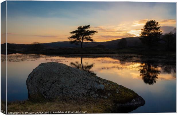 Sunset over Kelly hall tarn in the lake district  635 Canvas Print by PHILIP CHALK
