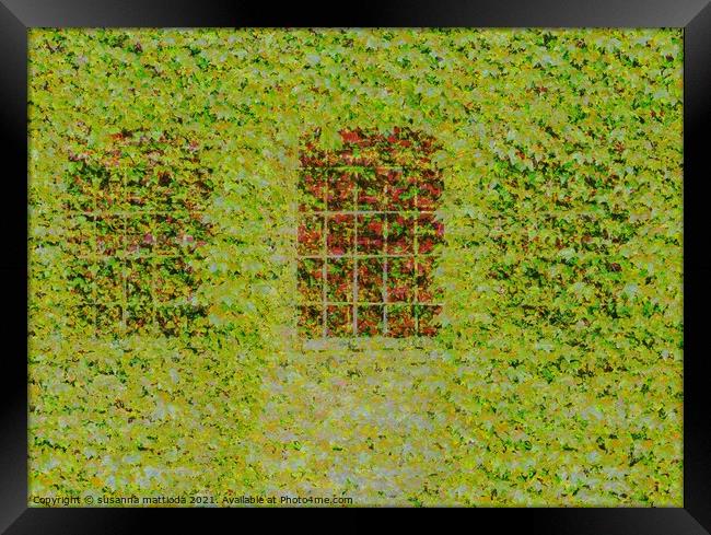 Glitch art on window of a castle with grating cove Framed Print by susanna mattioda