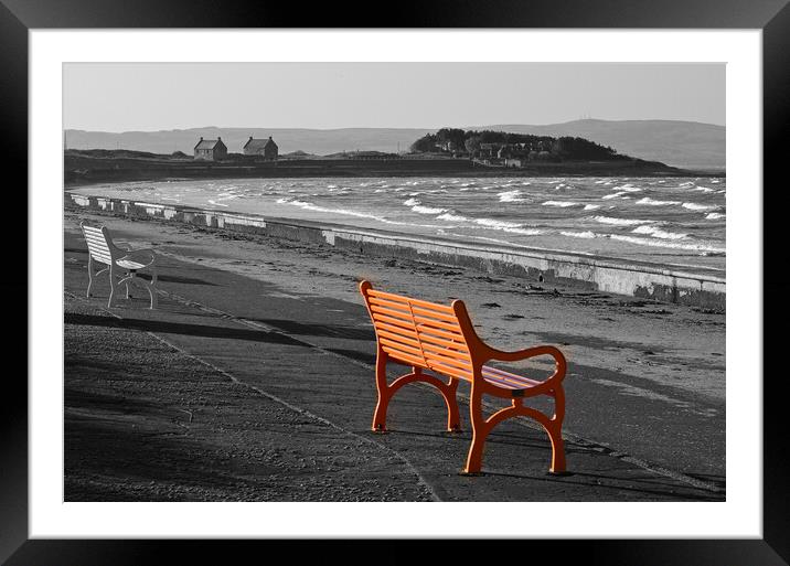 Coloured bench on Prestwick prom Framed Mounted Print by Allan Durward Photography
