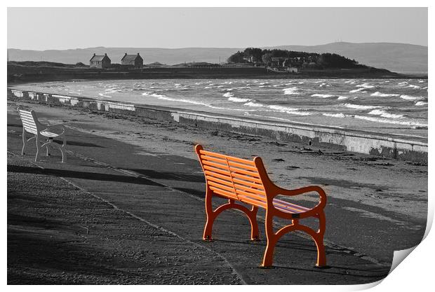 Coloured bench on Prestwick prom Print by Allan Durward Photography